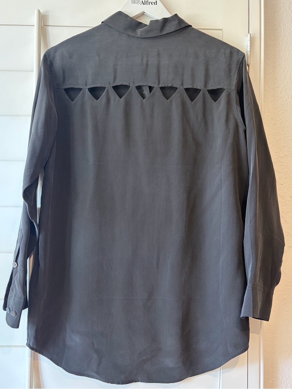 EQUIPMENT FEMME NEW Black Crepe De Chine Silk Cutout Shirt Button Down Top XS